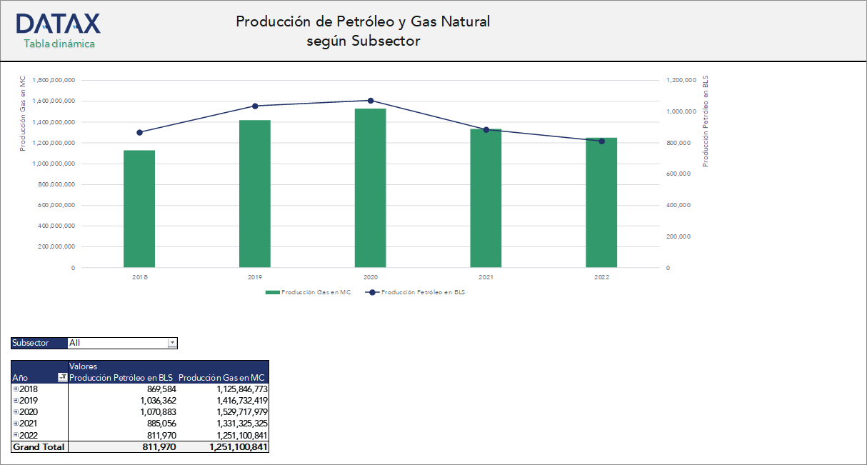 Producción de Petróleo y Gas natural según Subsector