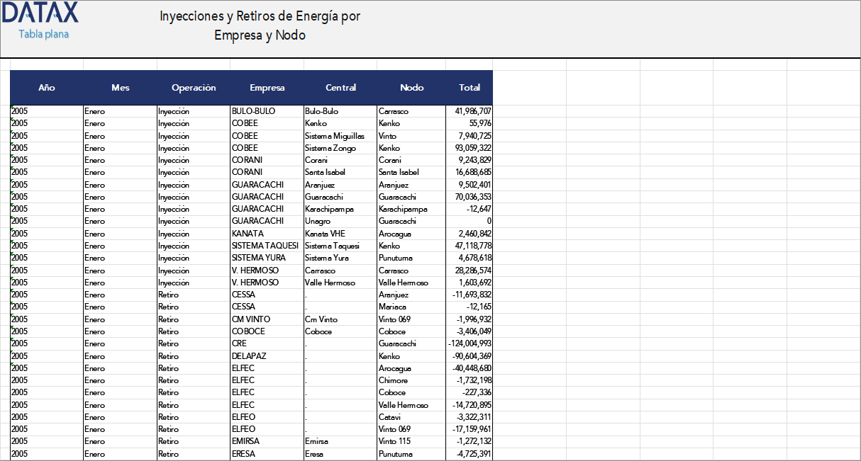 Energy Injections and Withdrawals by Company and Node